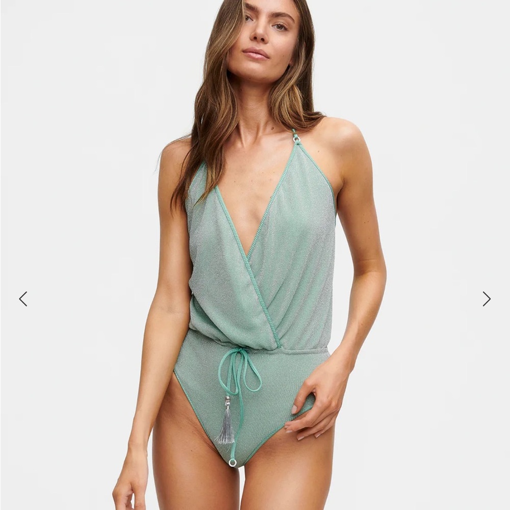 Elegant Blue Textured Women's One Piece Swimsuit
